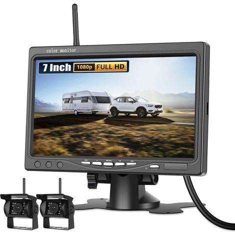 Camera de Recul pour Voiture 2 Caméras sans Fil WiFi Stable, 1080P HD Caméra de recul IP68 étanche Avertisseur d'angle Mort pour Camping Car/Camion/RV/Remorques/Agricole/Motorhome 12V-24V (1/5)