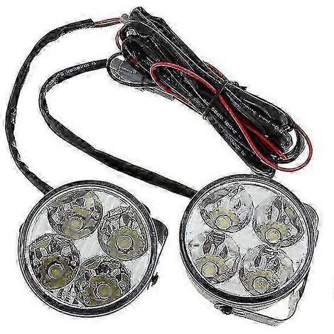 Lot de 2 feux de jour ronds blancs à 4 LED pour voiture (DRL, antibrouillard, 12 V) (1/4)