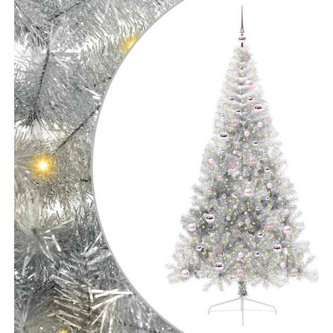 Sapin de Noël artificiel pré-illuminé, argenté, 210 cm, en PET (1/5)