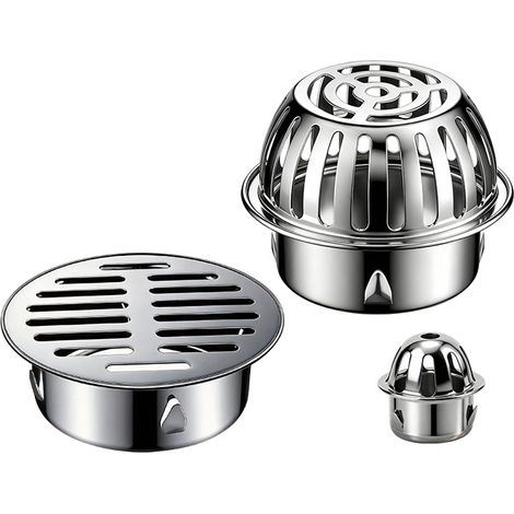 Sollbry 2 Pièces Siphon de Sol en Acier Inoxydable Siphon Douche Grille Evacuation Grilles de Vidange pour Salle de Bain, Cuisine, Toit, Terrasse (1/3)