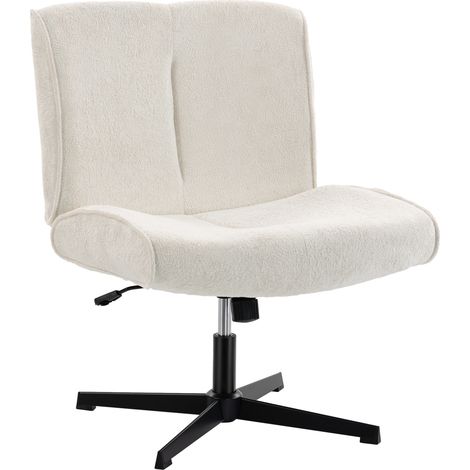 Drehsessel aus Samt mit Höhenverstellung für Wohnzimmer und Büro, cremeweiß