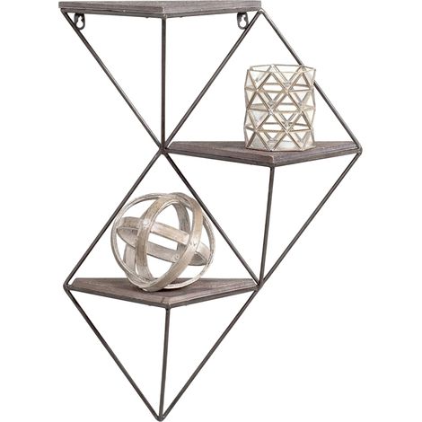 Mensola Caccuri, 3 Ripiani, in Legno di Abete, Colore Struttura Nero, 45x13x34h cm Marrone Noce