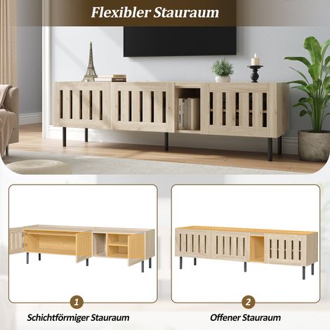 Meuble TV 160x40x47cm, support en bois massif, meuble bas ajouré pour téléviseur 65 pouces, étagère TV en MDF design minimaliste