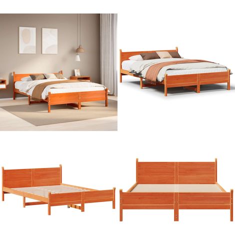 vidaXL Cadre de lit sans matelas cire marron 140x190cm bois pin massif (1/5)