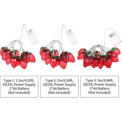 Ghirlanda luminosa a 10 LED a forma di fragola, lunga 2 m, ideale per decorazioni natalizie, luci LED sempre accese, perfette per festival, Pasqua, Carnevale e feste. (1/5)