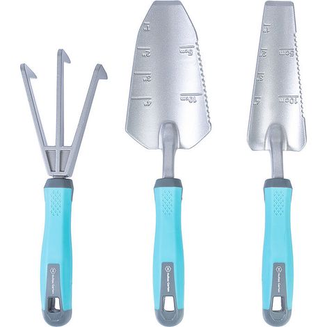 Holtaz 3-teiliges Gartengeräte-Set, Gartengeräte mit Handschieber und Harke, Kelle mit komfortablem Anti-Rutsch-Griff für Blumen-, Balkon- und Gartenbeete.