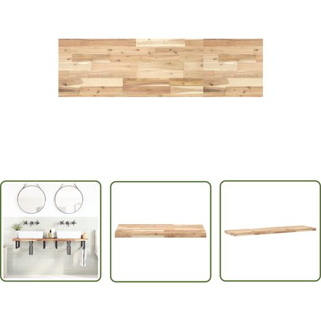 The Living Store Dessus de meuble de salle de bain non traité bois d'acacia - Meubles De Salle De Bain - Dessus De Lavabo - Acacia - Meuble Rustique - Meuble Design (1/5)