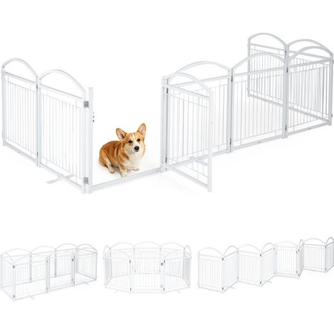 Barrière de Sécurité Chien Pliable 8 Panneaux Métal 480x81cm avec Porte pour Couloir et Maison Blanc (1/5)