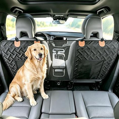 Car Dog Safety Barrier, Dog Separation Net, Pet Barrier with Mesh Storage Compartments, Universal for Car, SUV, Truck (1/5)