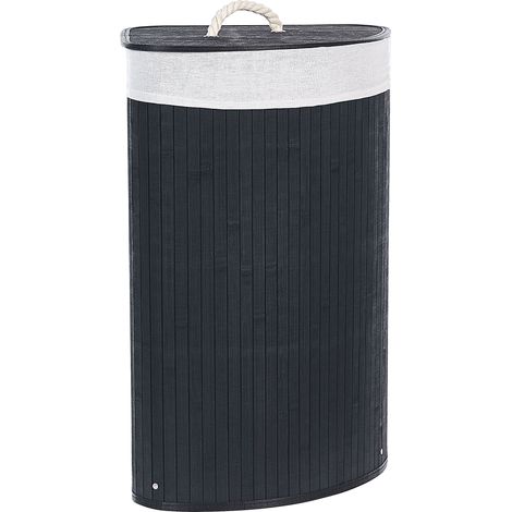 Cesta de madera de bambú negro blanco 60 cm tapa extraíble accesorio Matara