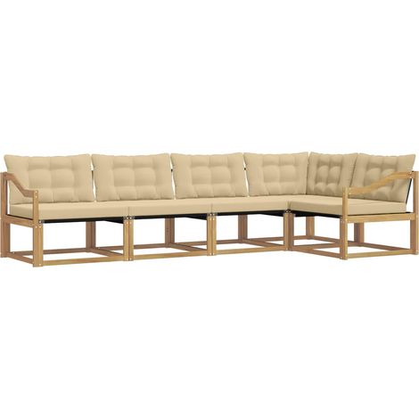 Conjunto de sofás de exterior con cojín 5 pcs y Beige vidaXL