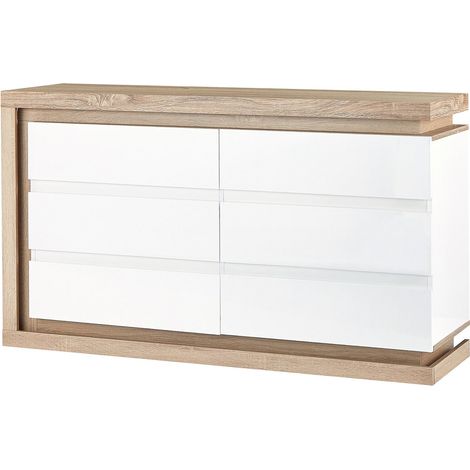 Comò 6 cassetti Con LED MDF Bianco laccato e Naturale - FLARANCIA