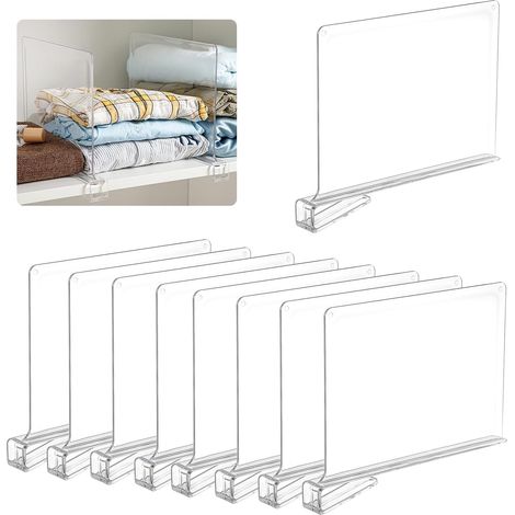 8 PièCes Separateur Etagere 30 X 20 Cm Transparent SéParateurs D'éTagèRes en Acrylique Convient Aux Chambres à Coucher, Cuisines, BibliothèQues, Placards Et SéParateurs De Garde Robe
