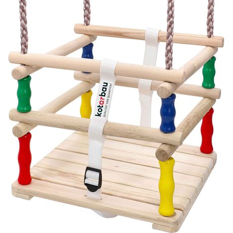 KOTARBAU® Balancelle Bébé 30x30x25 cm avec Corde Balancoire Bebe Balancelle de Jardin en Bois Balancoire Enfant Exterieur Siège Balançoire Bébé Balançoire Enfant Balançoire Bois… (1/5)