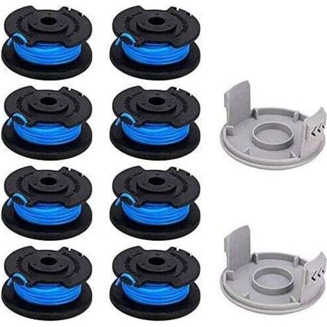 Lot de 10 bobines de rechangede 0,065" pour coupe-bordures Ryobi 18 V, 24 V, 40 V, compatibles avec les coupe-bordures sans fil Ryobi One+ AC14RL3A de 11 pieds, 8 bobines + 2 capuchons de coup (1/4)