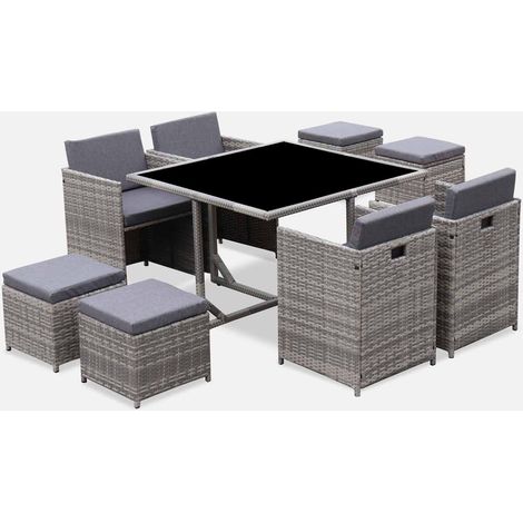 Conjunto mesa de jardín de resina, 8 plazas