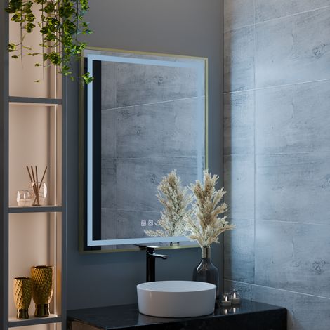 Miroir LED Rayna Touch 60x80 Desembuage Cadre Dore Brosse (1/4)