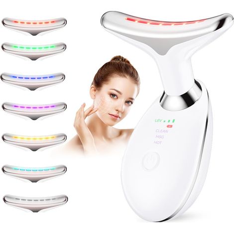 Massageur du cou, massageur facial multifonctionnel 7 en 1, outil de sculpture du visage pour les soins de la peau, outil du visage à la maison avec vibration et thermique, blanc (1/5)