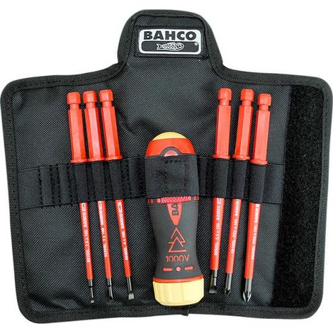 Bahco Insulated Ratchet Screwdriver Set with Interchangeable Blades for Slotted and Pozidriv Screws – 6-Piece (1/3)