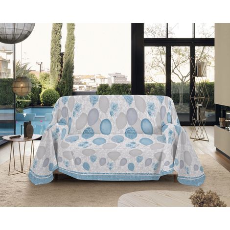 Telo Arredo Made in Italy in Cotone Grandfoulard Copritutto Copridivano Copriletto-Teli Sofà Arredatutto-Drappeggio-Arazzo-Copridivano Grand Foulard Letto Matrimoniale - Palloncini Azzurro