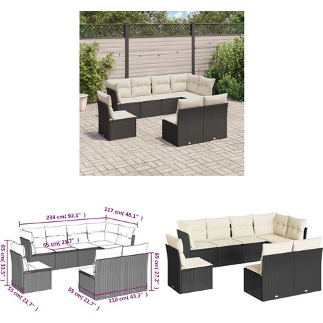 8-tlg. Garten-Sofagarnitur mit Kissen Schwarz Poly Rattan - Gartengeset - Gartenmöbelset - Rattan Möbel - Lounge Set - Gartenlounge - Home & Living (1/3)