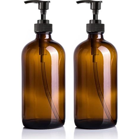 2 Pcs bouteilles en verre ambré 500 ml avec pompe Distributeur de savon Distributeur de savon pour les mains Grand distributeur de savon à vaisselle Bouteilles en verre réutilisables avec pompe (1/4)