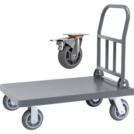 Chariot à plate-forme 500 kg pour travail professionnel, grandes roues, chariot à plaques, chariot de transport avec frein de stationnement, pneus en caoutchouc plein, chariot de transport (1/5)