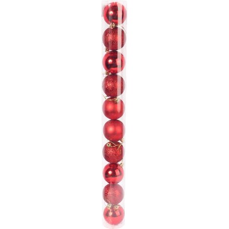 Rote Weihnachtskugeln – 10er-Set in einer Röhre, Kunststoff mit Glitzer, matt und glänzend (1/5)