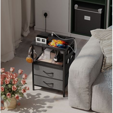 Table d'appoint 40x30x60 cm en bois et acier noir, avec rangement pour salon FLORAGRACE (1/5)