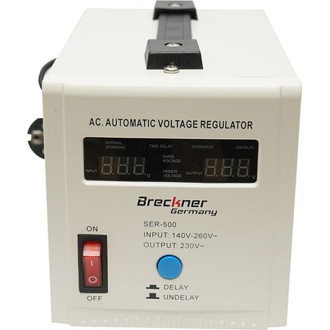 Stabilizzatore di tensione automatico 500VA con relè monofase, 2 prese schuko 230V, display LCD Breckner Germany (1/5)