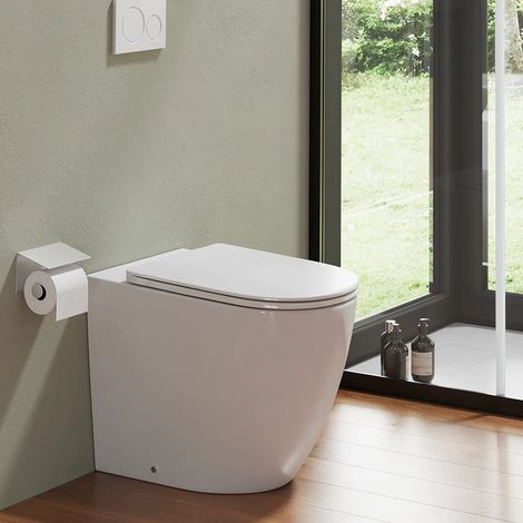 Cuvette WC suspendue sans rebord en céramique blanche brillante avec siège à fermeture douce Europa
