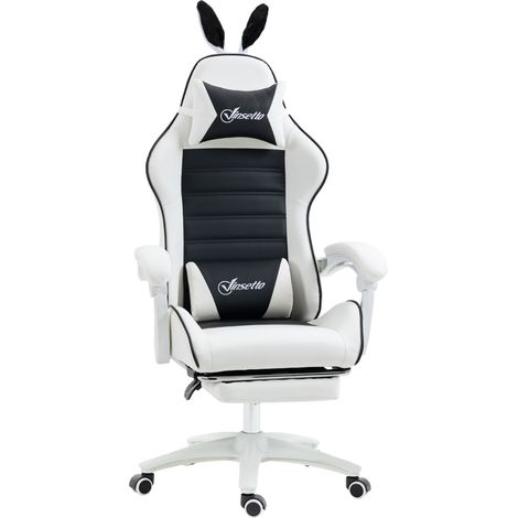 Sedia da Gaming con Orecchie da Coniglio 65x63x136-142 cm Poggiapiedi Cuscini in Pelle PU Nero (1/5)