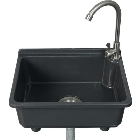 Évier de cuisine utilitaire à cuve unique de 42 x 32 cm avec trou de robinet de 3,2 cm, évier en plastique pour la maison, le restaurant, le dortoir, le garage, la salle de bain, la buanderie (gris (1/5)