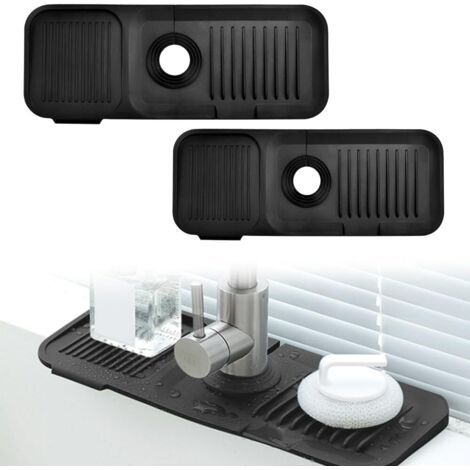 2PCS Tapis de Robinet en Silicone Tapis de Séchage Robinet Tampons de Drainage en Silicone Tapis d'Evier en Silicone Plateau Anti-Gouttes en Silicone Tapis de Robinet en Silicone pour évier 371 (1/4)
