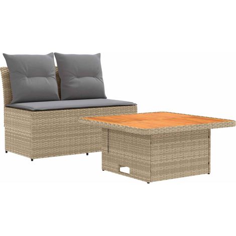 2 Pieza Sofá central de jardín con mesa elevable vidaXL