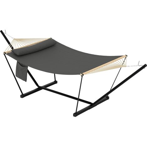 Hamac Double avec Support Réglable - Structure en Acier Heavy Duty - Confortable & Portable - Pour Jardin & Plage - Gris Foncé (1/5)