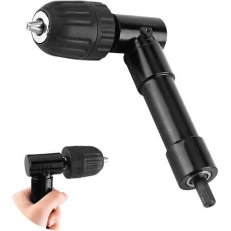 Accessoires pour perceuse d'angle - Rallonge avec coude à 90° - Poignée hexagonale de 8 mm - Adaptateur de perceuse à angle droit à 90° (gamme de mandrins / 0,8-10 mm) (1/4)