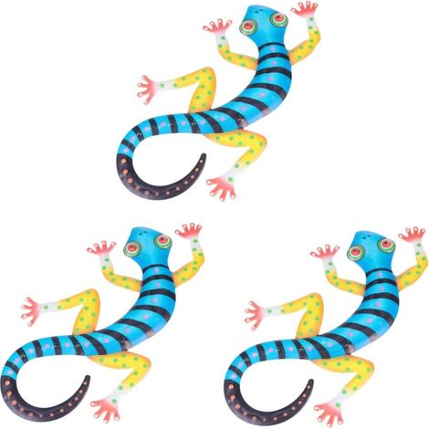 3pièces Décoration Murale Fer Forgé De Gecko Ornement Métal Pour Intérieur Et Jardin Art Mural Pour Salon Et Bureau (1/5)
