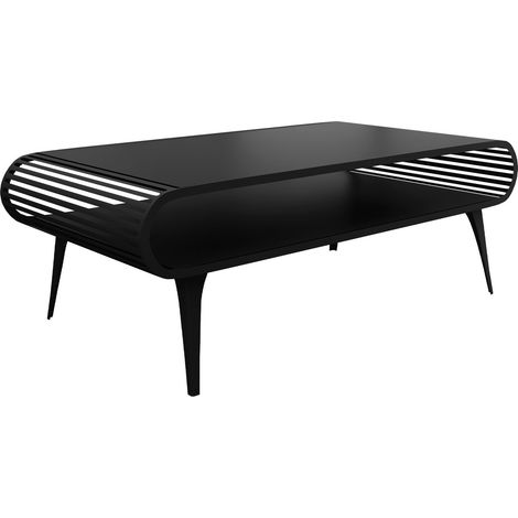 Mesa de centro Oswego 161, Negro, 44x60x120cm, Diámetro: 0, Aglomerado laminado, Angular