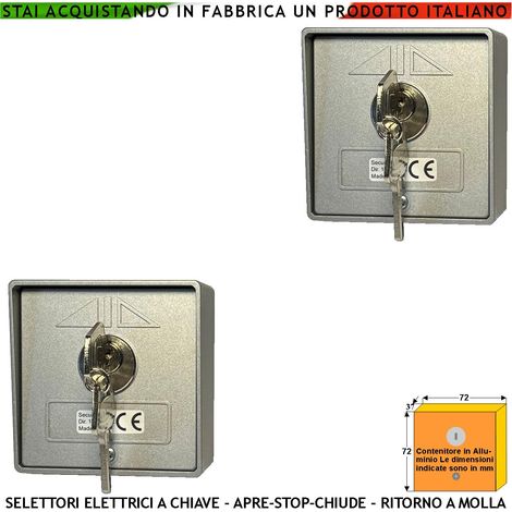 Interruttore o Selettore in Alluminio Ritorno a Molla 2 Pezzi 4 Chiavi Stesso Codice 3 Posizioni Apre Stop Chiude Contatti 15 A Isolamento 250 V da Colonna Comando Automatismi Condominiale e Pedonale (1/4)