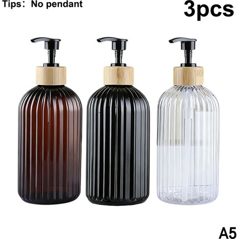 (A5)【M】Lot de 3 flacons rayés de 500 ml pour shampoing, gel douche et après-shampoing, distributeur de savon rechargeable pour cuisine/salle de bain (1/5)