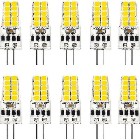 Lot de 10 ampoules LED G4 AC/DC 12-24 V, 3 W, 20 LED, angle d'éclairage 360°, SMD 2835, remplace les ampoules halogènes 30 W. (1/5)