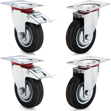 Ruedas de transporte para muebles de 100 mm, 4 ruedas para equipos, 2 ruedas giratorias + 2 ruedas giratorias con freno -Crezuo