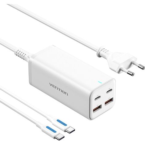Wandladegerät/ 2xUSB Typ-C + USB-Typ-C-Kabel/ 2xUSB/ 100W