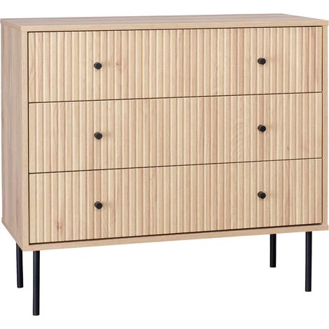 3-drawer chest with grooved wooden-effect Natural 39x90x80.5 cm - Braga (1/5)