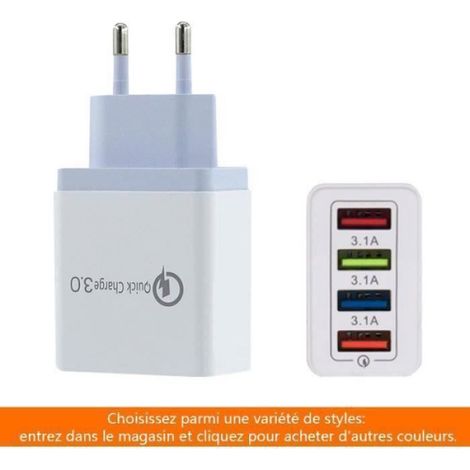 Chargeur USB Secteur 4 Ports Universel Secteur Mural 3.1A, Adaptateur Secteur USB compatible iOS, Android, Appareils Portable (1/4)