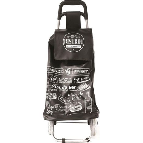 Ac-Deco – Chariot de courses Bistrot – Noir – Poussette de marché en PVC – Contenance 50 L – Pour courses en milieu urbain