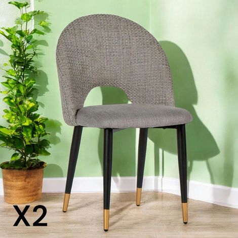Chaise salle à manger tissu quadrillé gris (lot de 2) MALMOE (1/4)