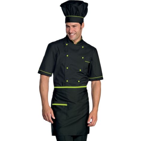 Giacca da cucina nera a maniche corte con fantasie verdi Isacco Cuoco Extra Light Nero / Argento S