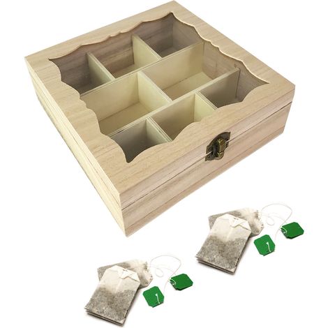 Teebox Holz Natur mit Glas 8 Fächer-DYW52752 (1/5)